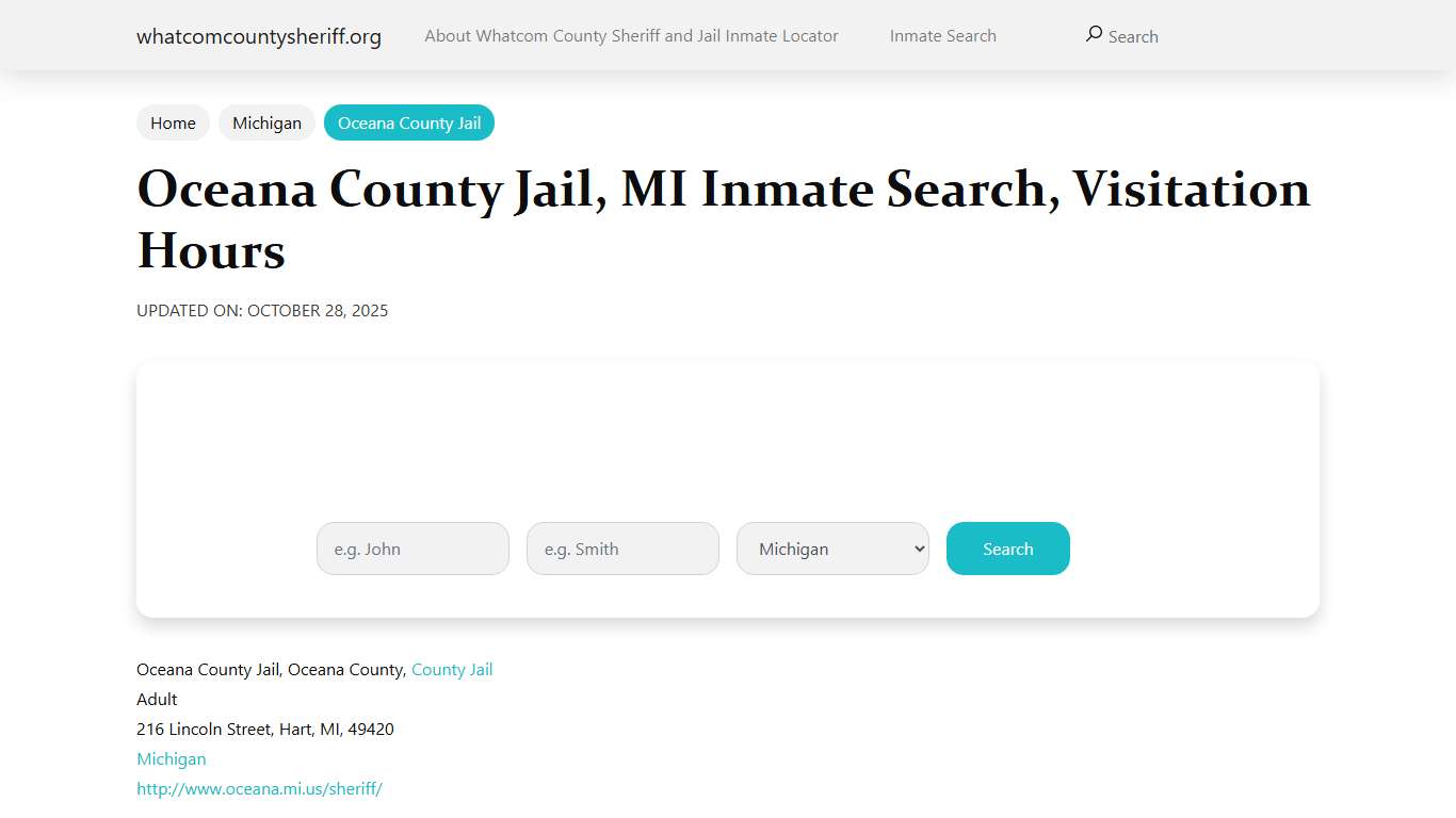 Oceana County Jail, MI Inmate Search, Visitation Hours